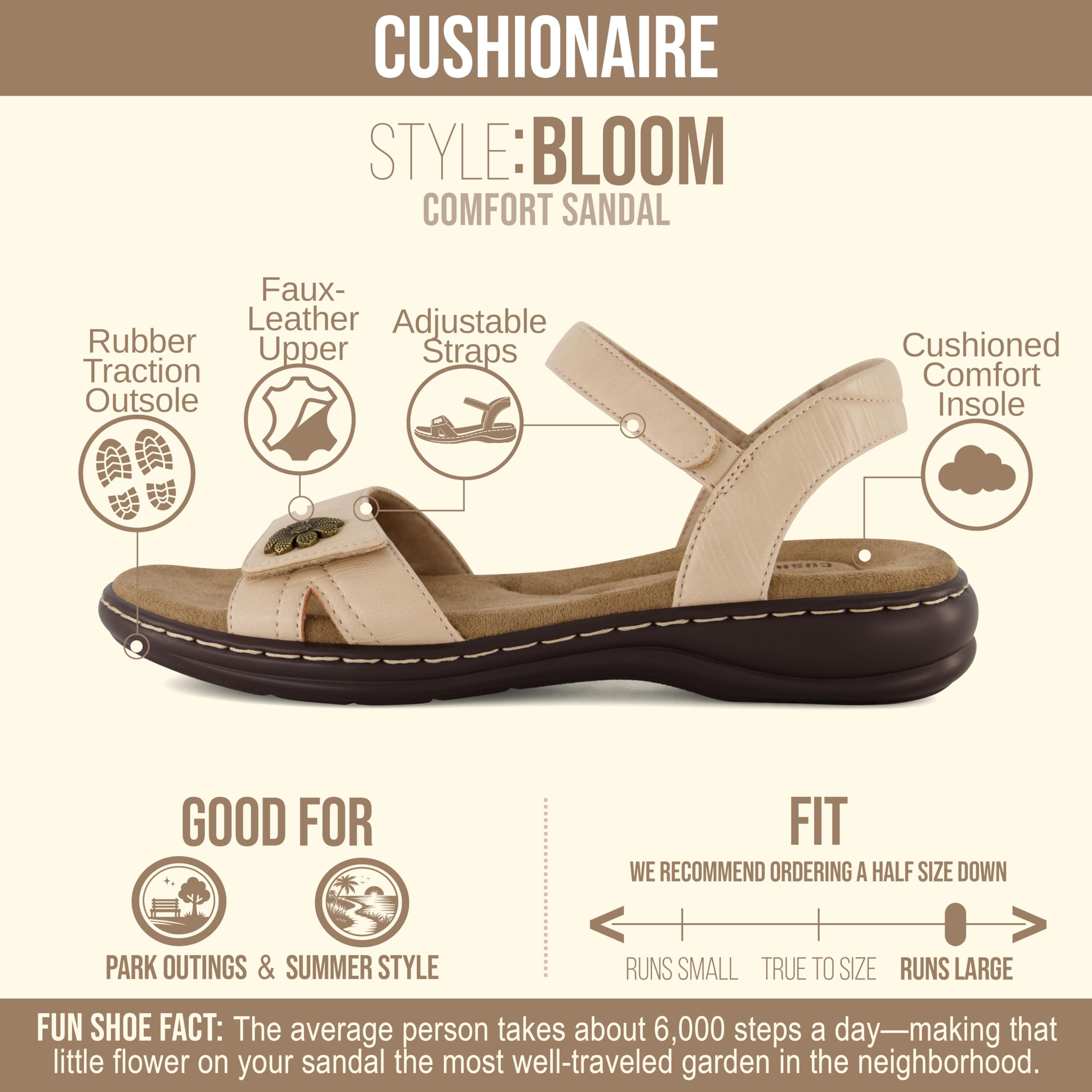 CUSHIONAIRE Bloom Comfortable Dressy Womens Sandals with Arch Support, Adjustable Straps, and Memory Foam Footbed, NUDE 9