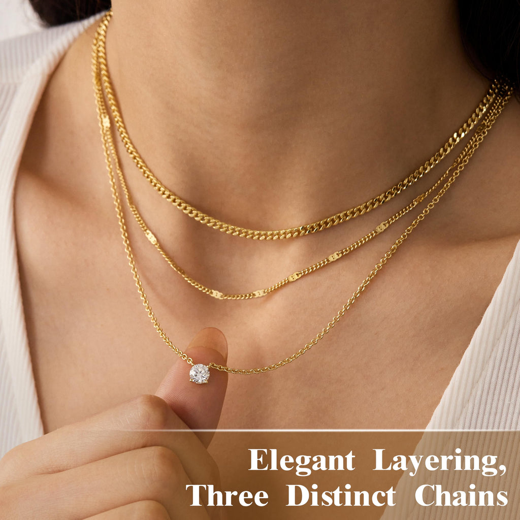 WomenGifts Layered Gold Necklaces for Women, 14K Gold Plated Dainty Cute Pendant Necklace Jewelry Set, Chunky Stackable Cuban Chain Choker Collar, Trendy Waterproof Non Tarnish Jewelry Gift
