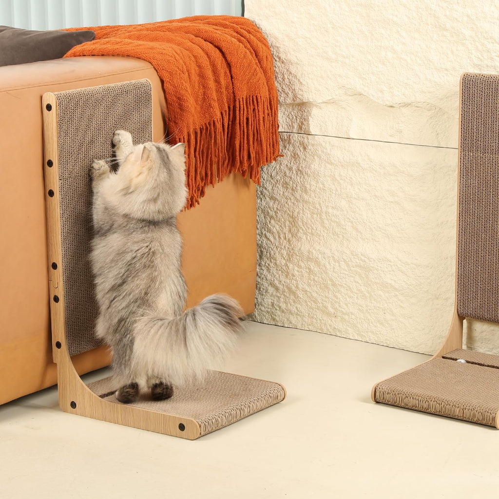 Zakkart 2-Pack Cat Scratching Board, 25.6'' Tall Cardboard L Shape Vertical Cat Scratchers for Indoor Cats, Cat Scratching Post for Wall and Couch, Large