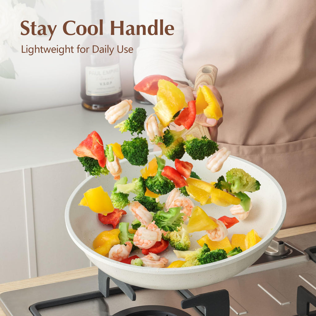 SENSARTE Nonstick Ceramic Frying Pan with Lid 8/9.5/10/11/12.5 Inch Omelet Pan Skillet, Free of Intentionally Added PFAS/PTFE Non-toxic Chef's Pan Induction Compatible Pan, Heat Resistant Handle
