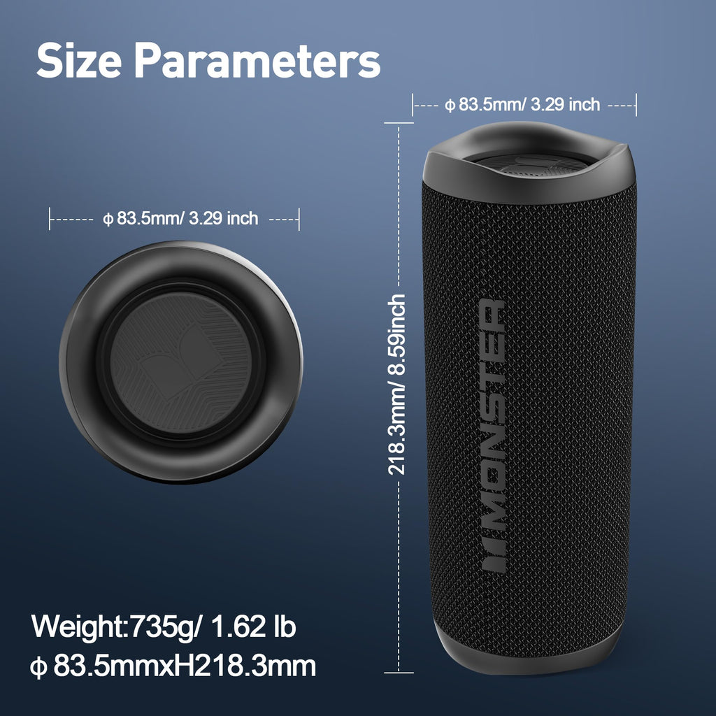 Monster Bluetooth Speaker, Wireless Portable Outdoor Bluetooth Speakers, 60W True Wireless Stereo IPX8 Waterproof, Dual PairingBluetooth 5.4 Built-in Mic, Outdoor Speaker