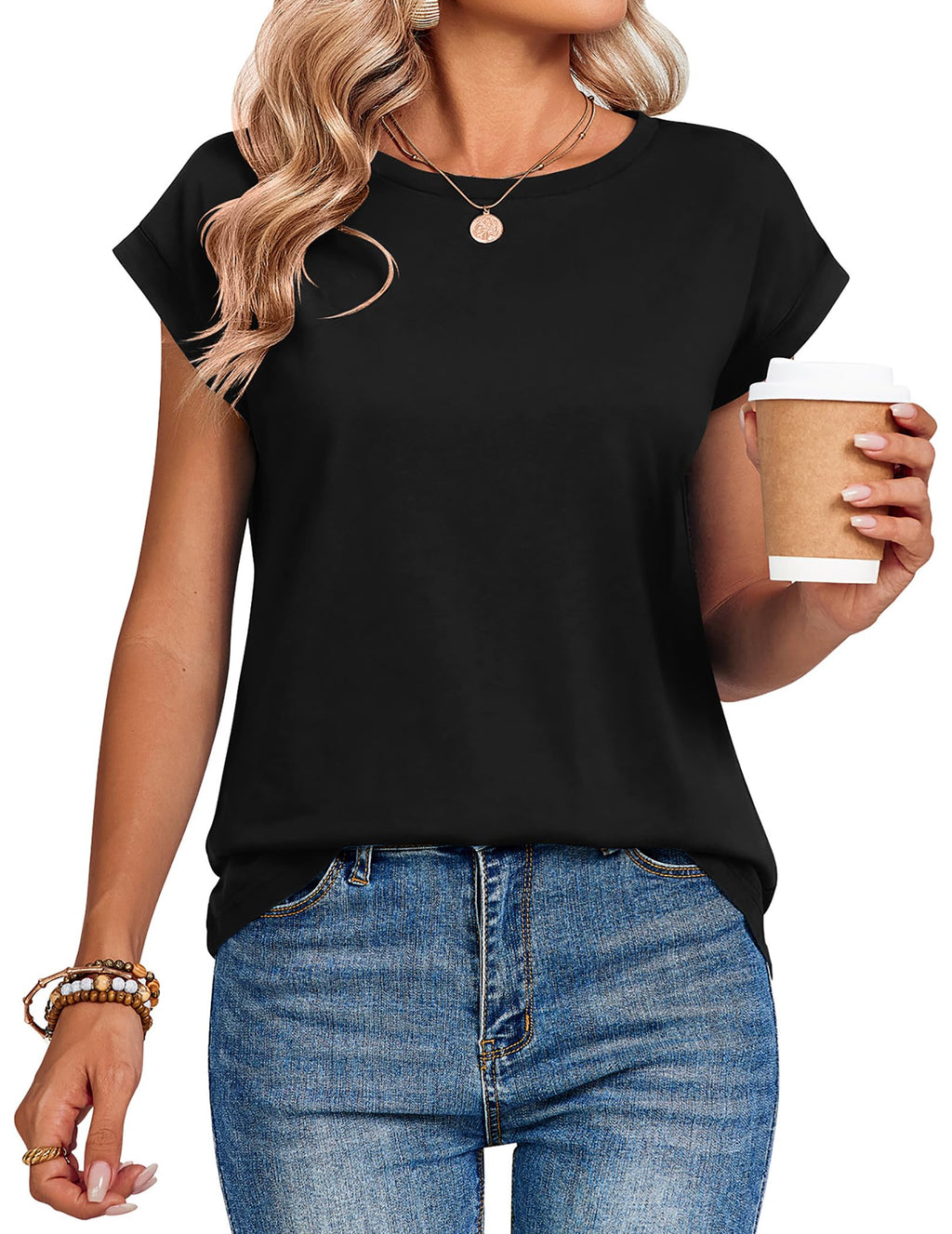 Zeagoo Short Sleeve Shirts for Women Casual Tshirts Shirts Business Dressy Spring Fashion Outfits Trendy Clothes Black