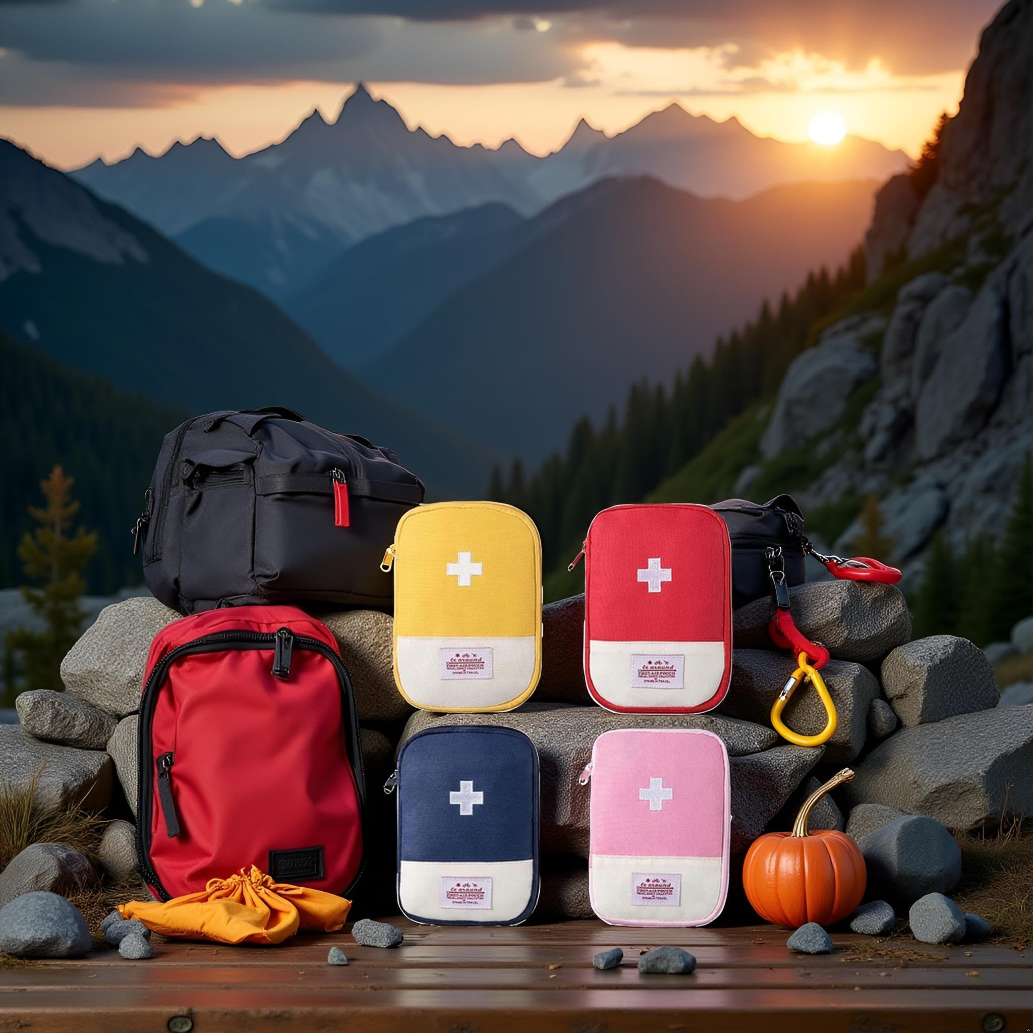 4 Pcs Travel First Aid Pouch, Empty Mini First Aid Pouch, Portable Outdoor First Aid Medical Rescue Bag Multi-Function Emergency Medicine Storage Organizer Bag Health and Household Supplies (Small)