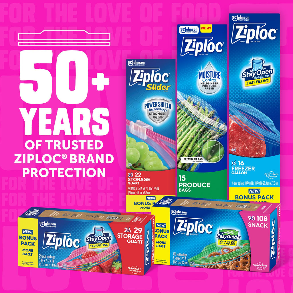 Ziploc 2 Gallon Food Storage Bags, Grip 'n Seal Technology for Easier Grip, Open, and Close, 36 Bags Total