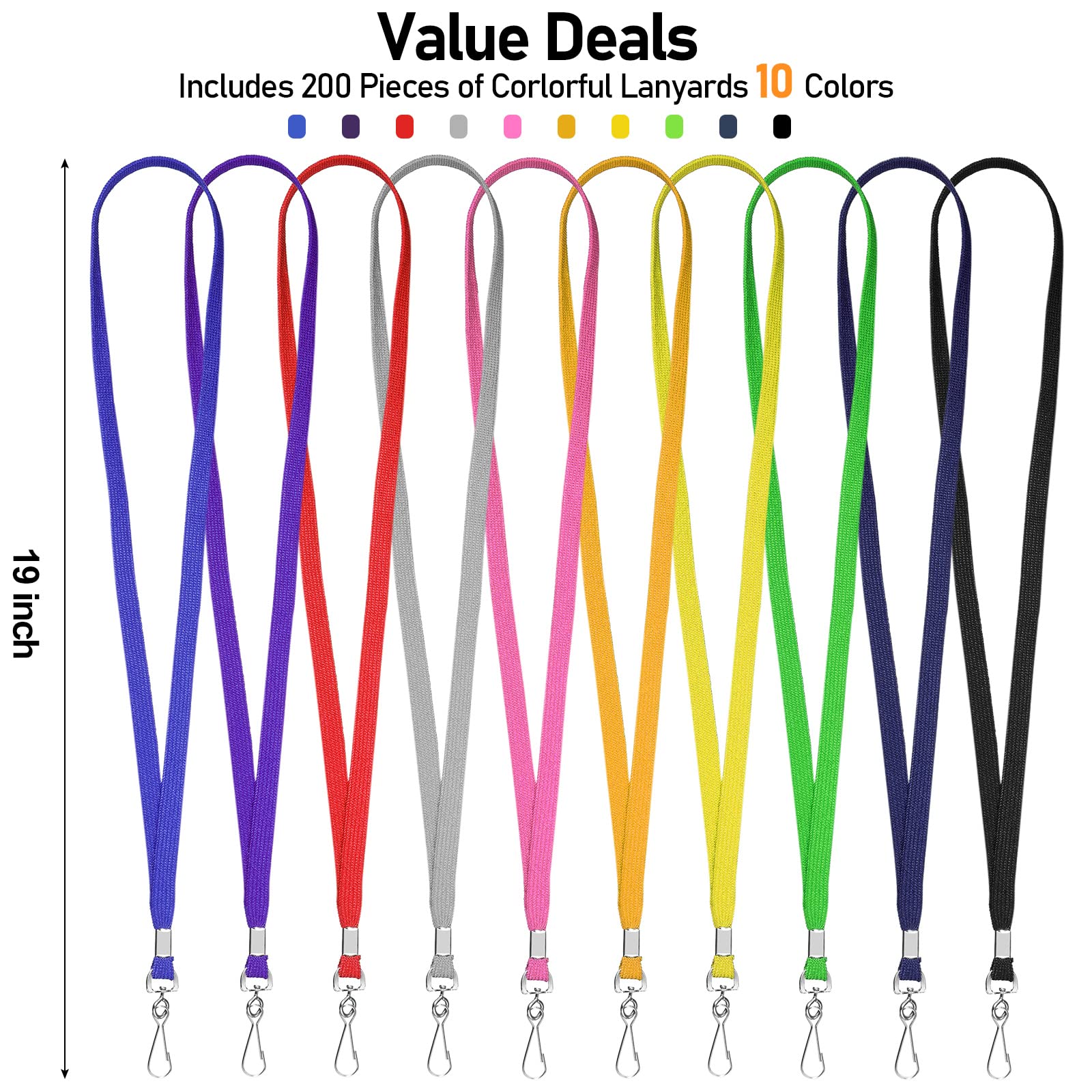 Epakh 200 Pcs Lanyards Bulk for ID Badges Assorted Colors Flat Badge Neck Lanyard with Swivel J Hook Clip for Student Teacher