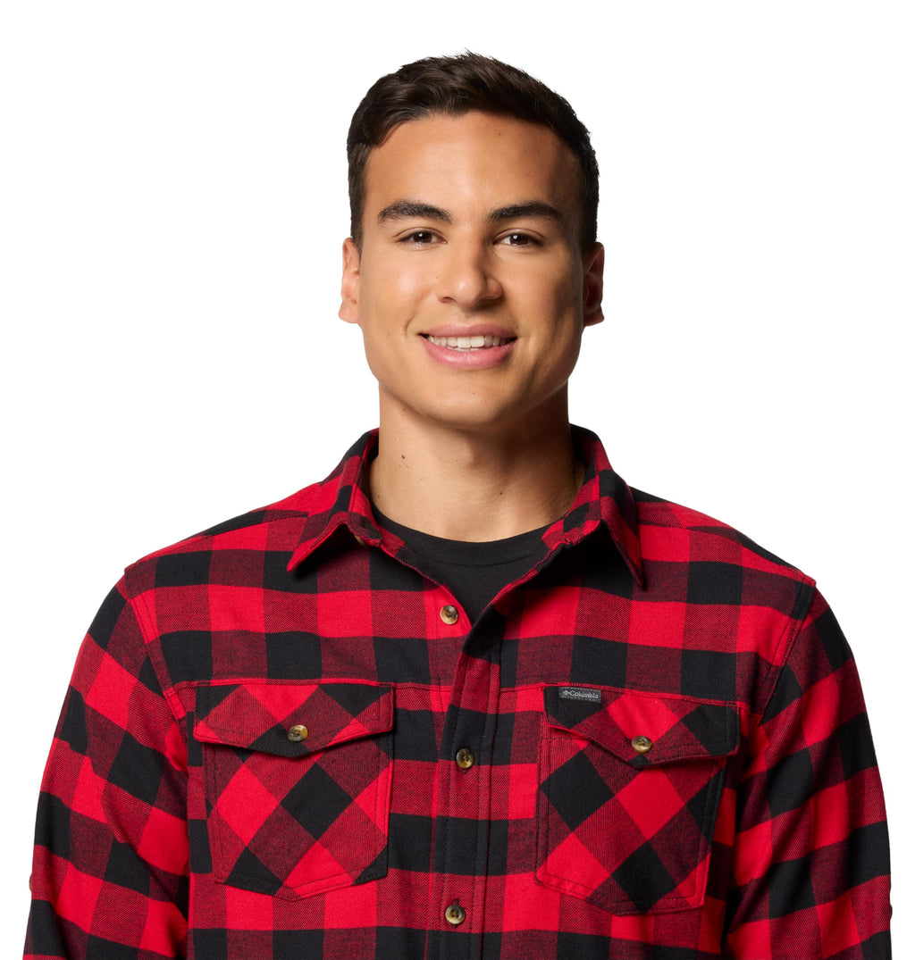 Columbia Men's Bearmouth Springs Roll Up Long Sleeve Flannel Shirt, Mountain Red Buffalo Check, X-Large