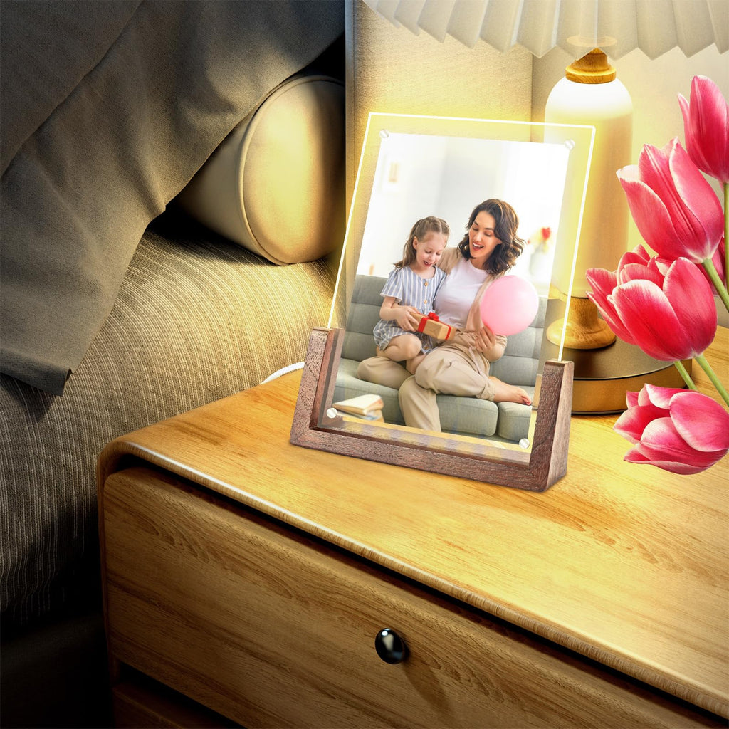 JUOIFIP Mothers Day Gifts-Light Up Picture Frame 5x7 with Led Clor-Changing- Cute Photo Frame Gifts for Couple, Girl Friend or Family, Clear Acrylic Frames Fits Photos of 4 x 6 or 5 x 7 In (Vertical) , Lovely Lamp Decor