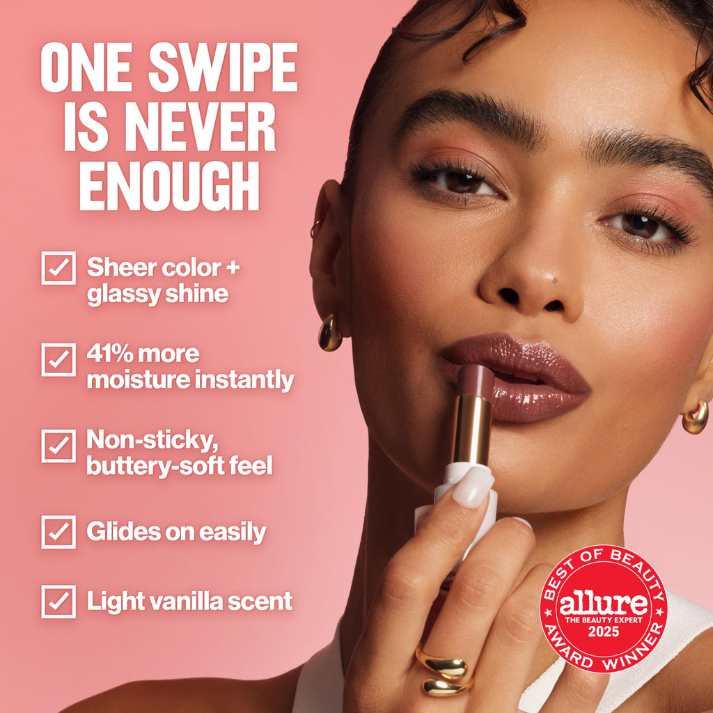 REVLON Super Lustrous Glass Shine Balm, Hydrating Tinted Lip Balm with Hyaluronic Acid, Aloe & Rose Quartz, 007 Glazed Mauve, 0.11 oz