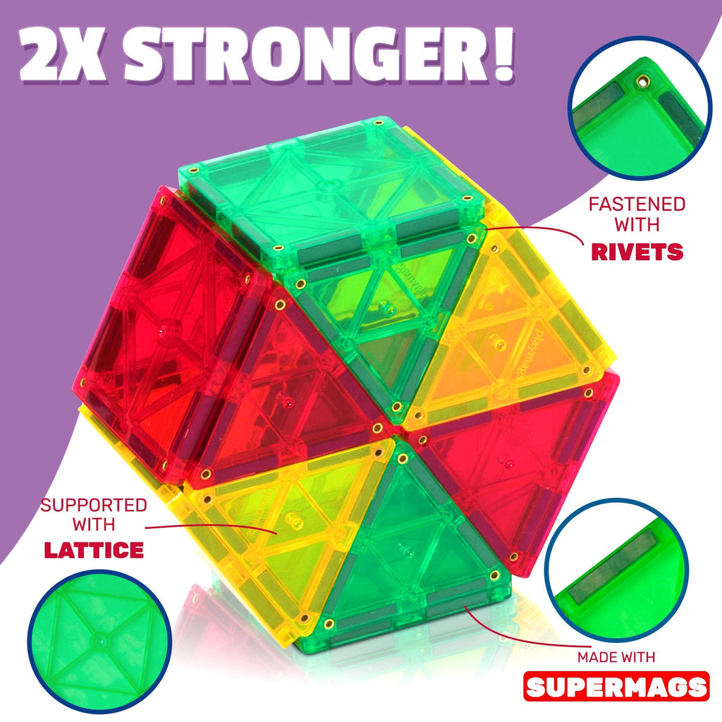 Playmags 150-Piece Magnetic Tiles Building Set – 3D Magnet Building Blocks Creative Imagination, Inspirational, Educational STEM Toys for Kids with 1 Car