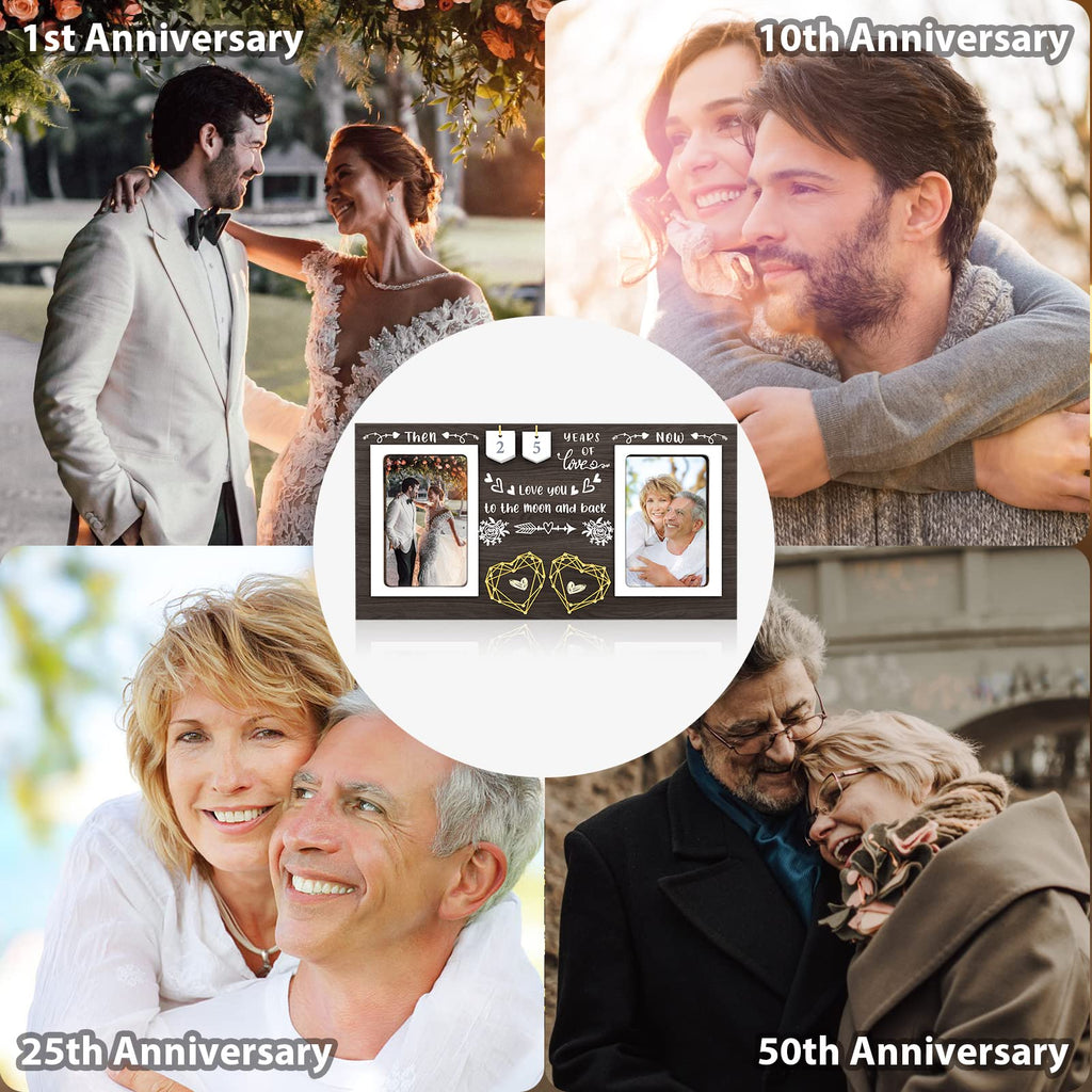 ZCPTZ Then & Now Anniversary Picture Frame - 1-99 Years Anniversary Wedding Gift for Couple, Engagement Bridal Shower Gifts for Couples Wood Photo Frame Holds 2 4x6 Inches Photos