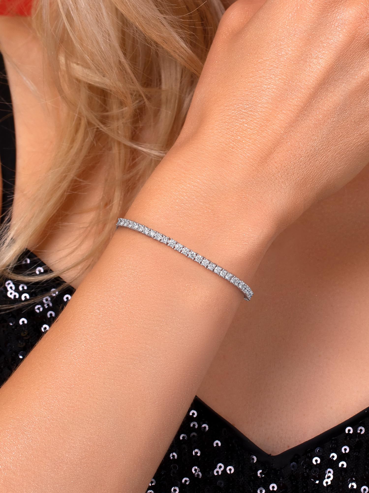 Gem Stone King 2 to 2.65 Cttw Lab Grown Diamond Tennis Bracelet for Women | 925 Sterling Silver | Round | E-F | VVS-VS | Adjustable Bolo Bracelet | Fits Up To 9 Inch Wrist | Sterling Silver | 2 Ct