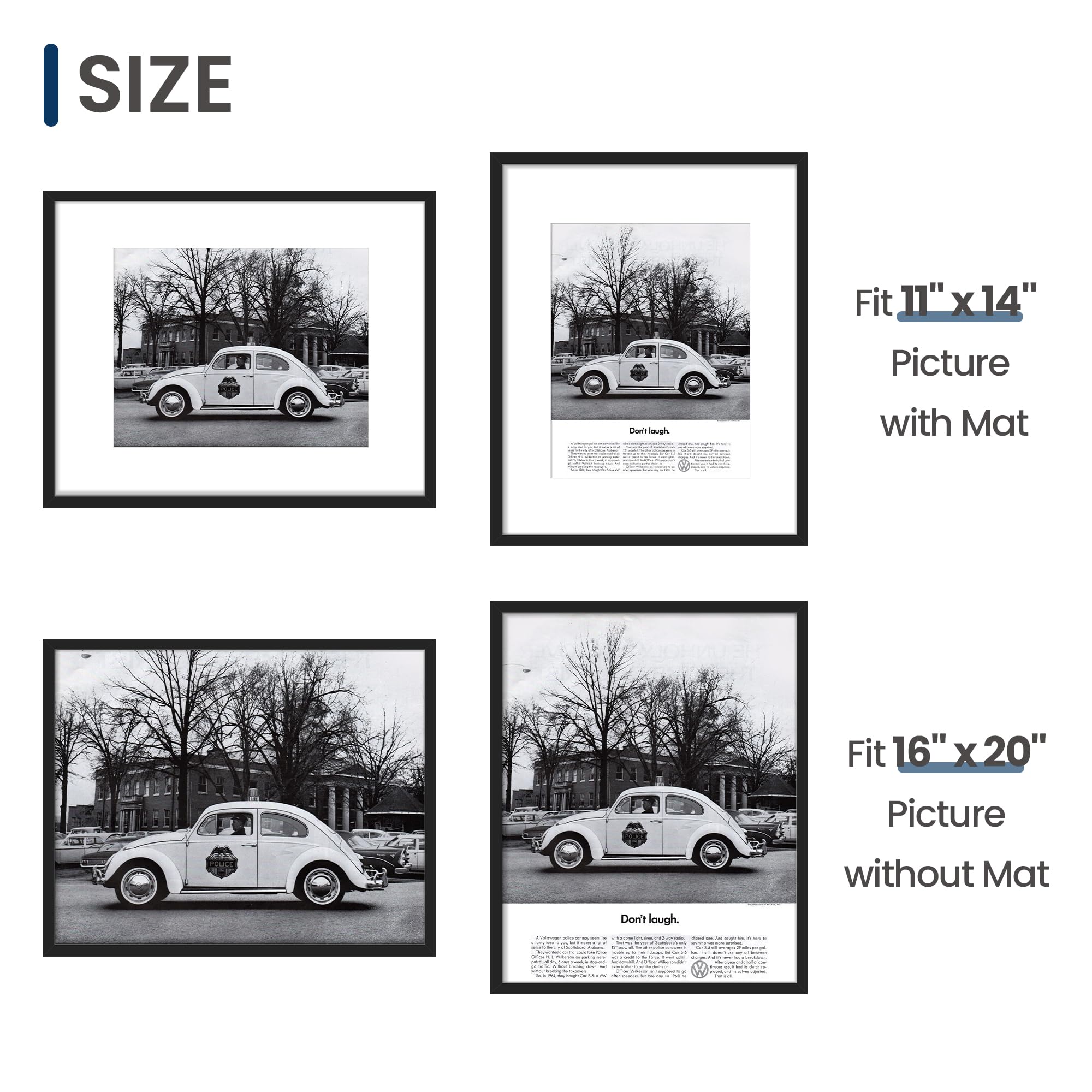 ENJOYBASICS 16x20 Picture Frame, Display Poster 11x14 with Mat or 16 x 20 Without Mat, Wall Gallery Photo Frames, Black, 2 Pack