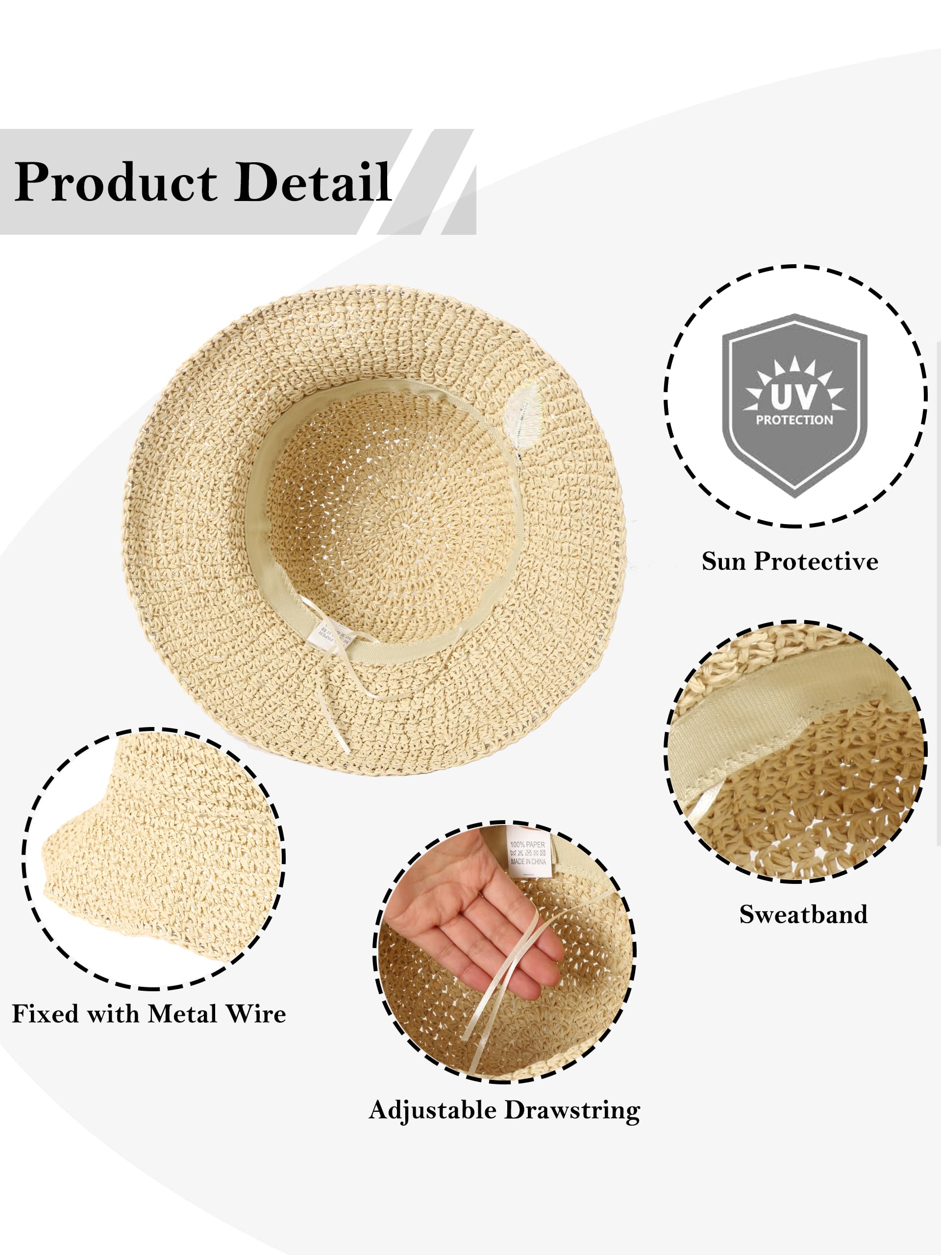 LA CARRIE Womens Sun Hat Floppy Packable Wide Brim UV Protection UPF 50+ Straw Hat with Embroidery for Summer Beach(Beige)