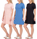 Real Essentials 3 Pack: Women's Short Sleeve T Shirt Dress Swing Loose Casual Lounge Everyday Outfit - Set 5, S