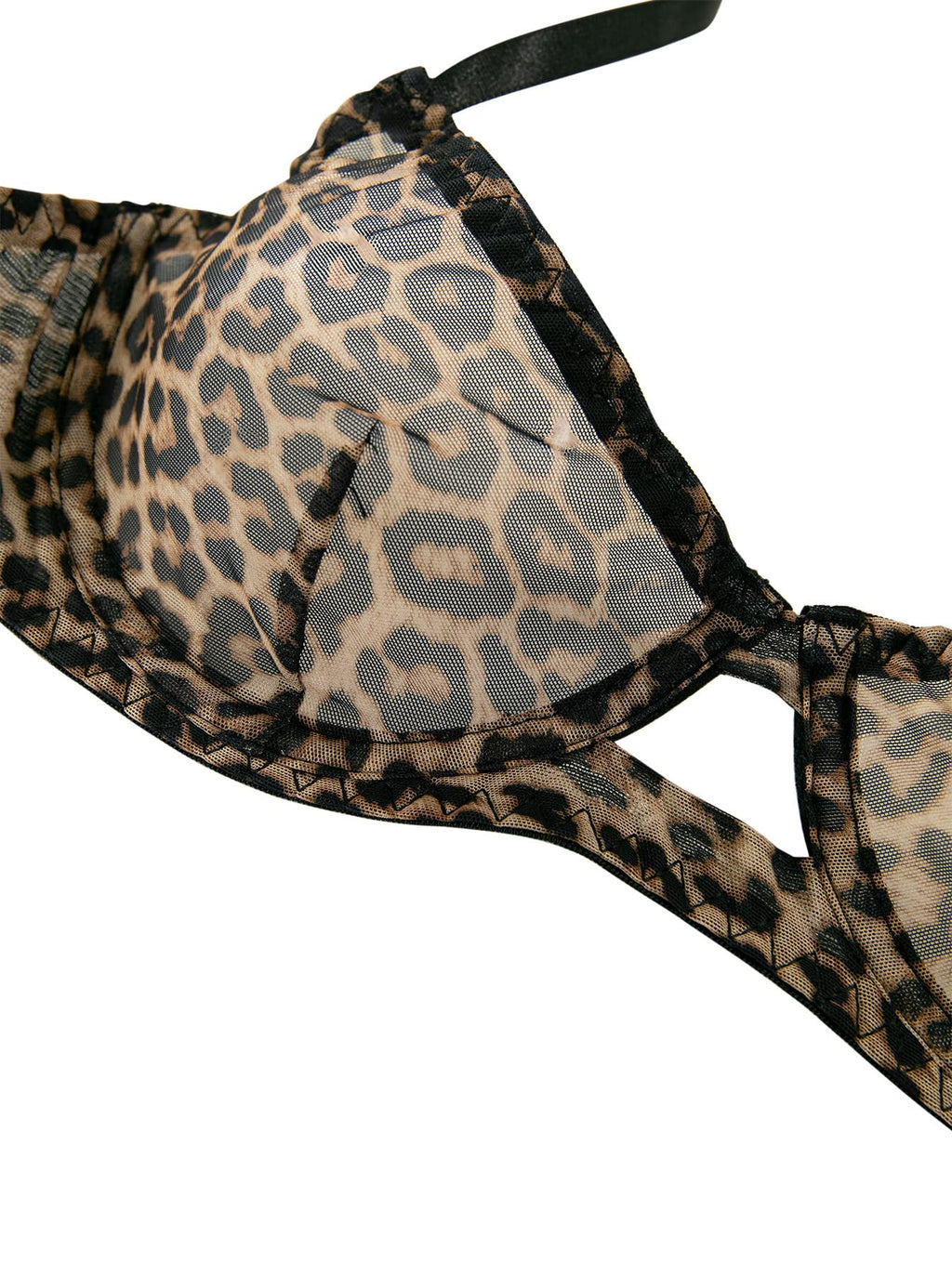 Lilosy Sexy Mesh Sheer Underwire Push Up Lingerie Set Women Cheetah See Through Bachelorette Bra Panty 2 Piece Leopard Medium