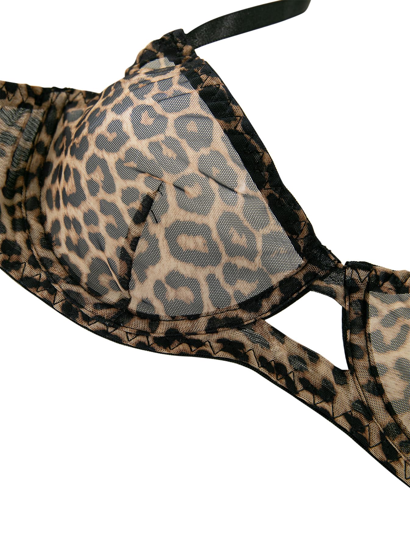 Lilosy Sexy Mesh Sheer Underwire Push Up Lingerie Set Women Cheetah See Through Bachelorette Bra Panty 2 Piece Leopard Medium