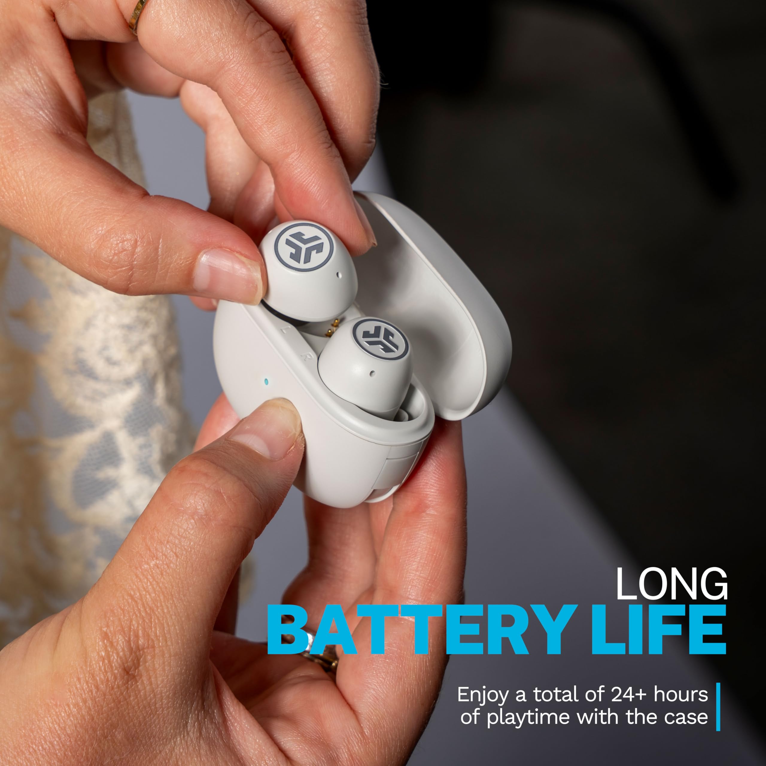 JLab Go Pop ANC True Wireless Earbuds & Charging Case, Cloud White, Active Noise Cancelling, 10mm Drivers, Dual Connect, Customize Your Sound with App, Be Aware Mode, Compact Fit, MEMS Microphone