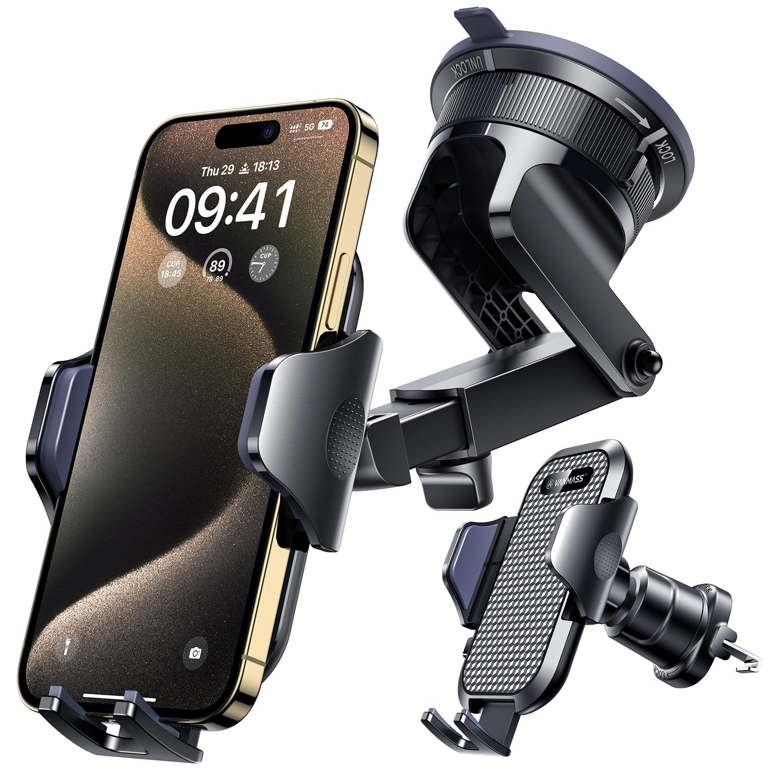 [2026 True Military-Grade] Car Phone Holder VANMASS [Upgraded Strongest Suction & Clip] Cell Phone Mount for Dashboard Windshield Vent Wall,Truck Cradle Stand for iPhone 17 Pro Max 16 15 14 13 Android