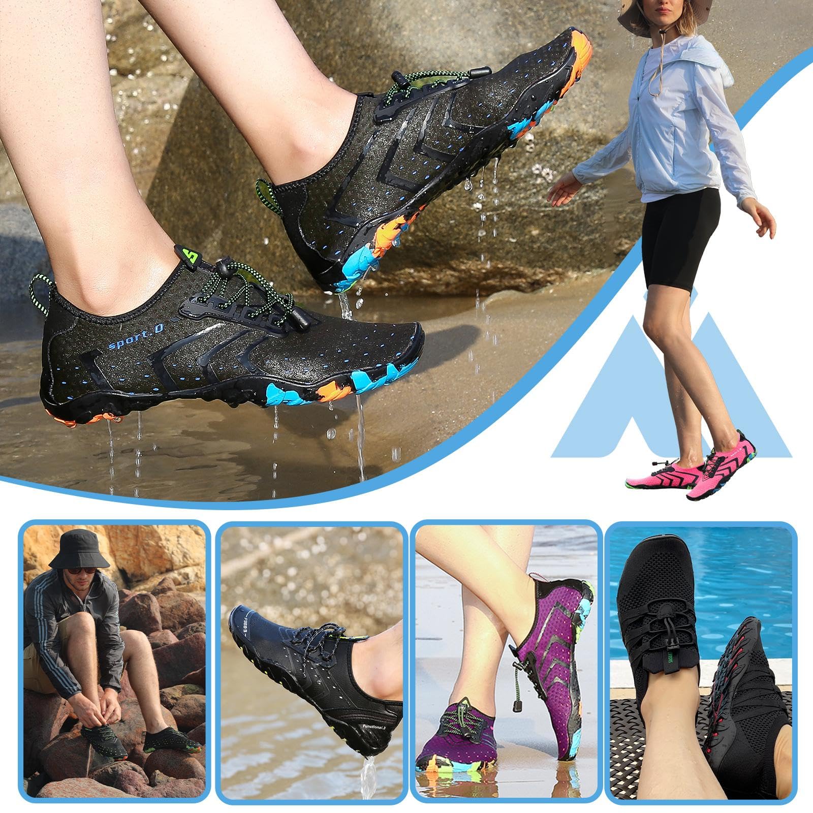 Mishansha Water Shoes for Women Men, Quick-Dry Barefoot Swim Shoes with Drainage Holes, Lightweight Aqua Shoe for Beach Pool River Boating Yoga Walking 14.5 Women/13 Men Cobalt Blue