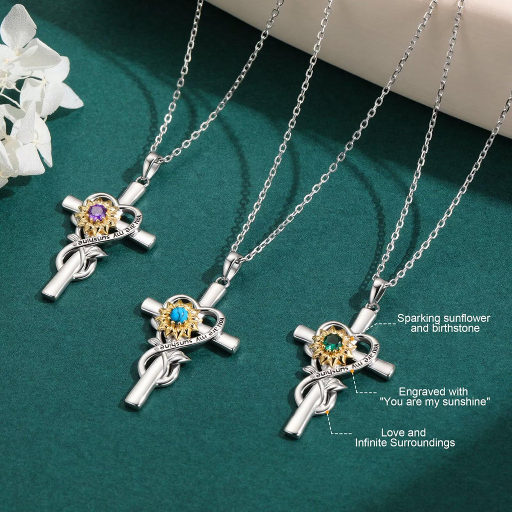 Iefil Mothers Day Gifts for Mom - First Time Mom Gifts | Sunflower Necklace, Simulated Emerald Cross Necklace for Women
