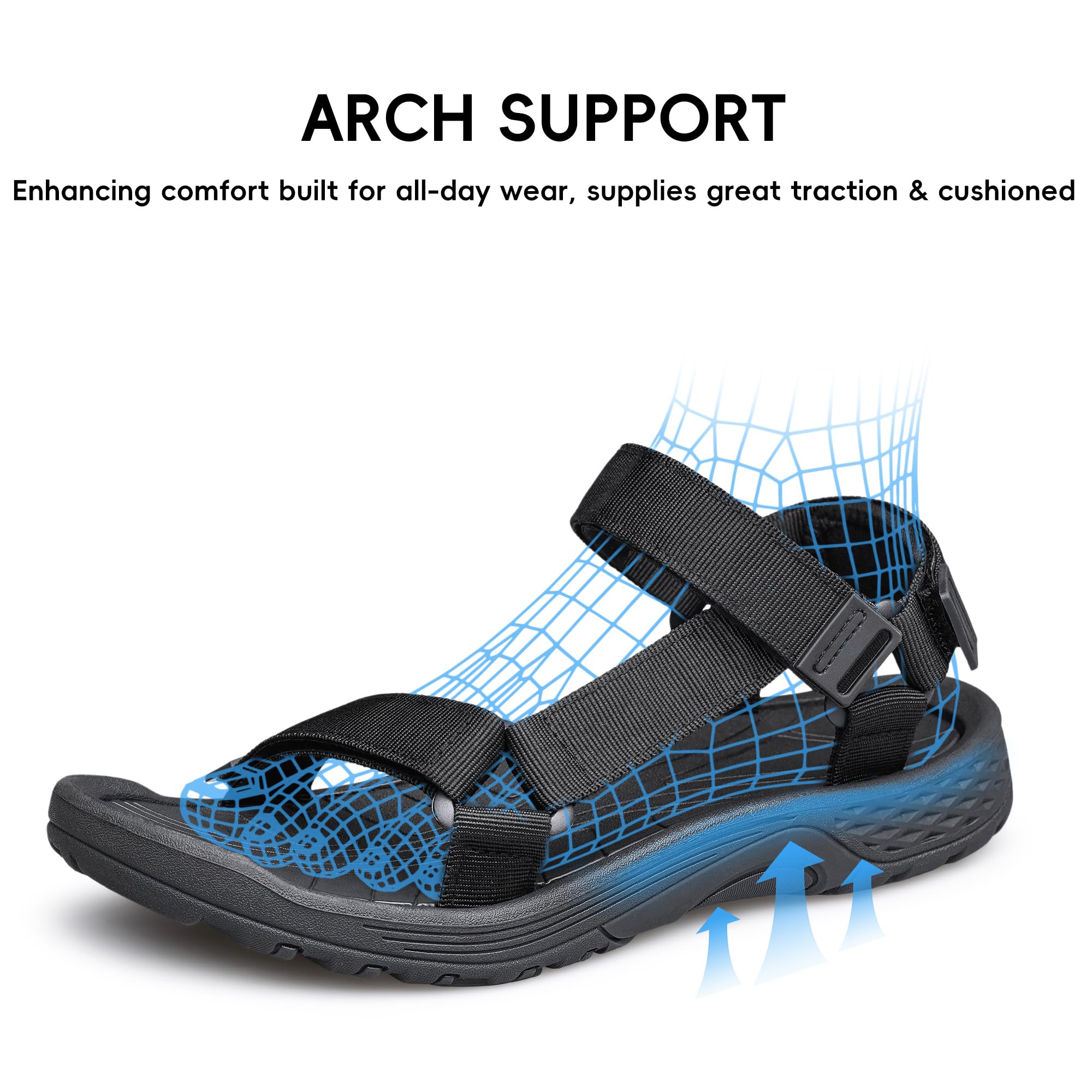 vibdiv Mens Sport Sandals Hiking Open Toe Non Slip Athletic Sandals Walking Casual Comfortable for Summer Outdoor Wading Beach Water Shoes Sandalias de hombre Black Size 13