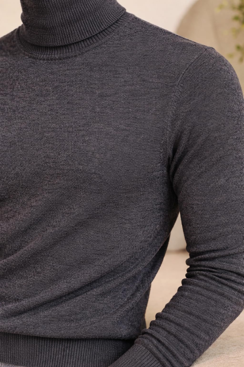 State Cashmere Men's Essential Turtleneck Sweater 100% Pure Cashmere Classic Long Sleeve Pullover (City Smoke, Large)