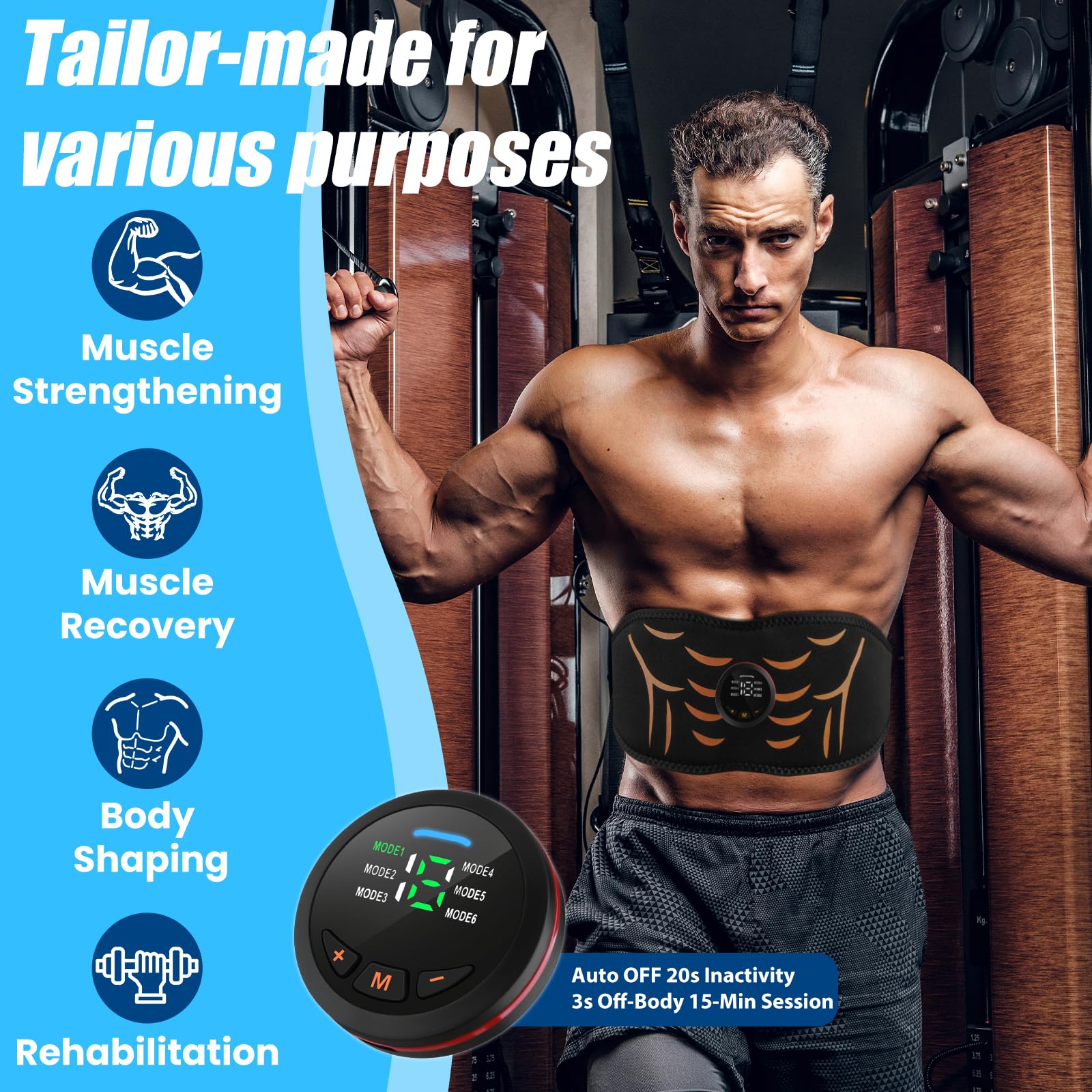 JUMPER Electronic Muscle Stimulator, ABS Stimulator, Ab Toning Belt Muscle Toner, Fitness Strength Training Workout Equipment for Men Women Black