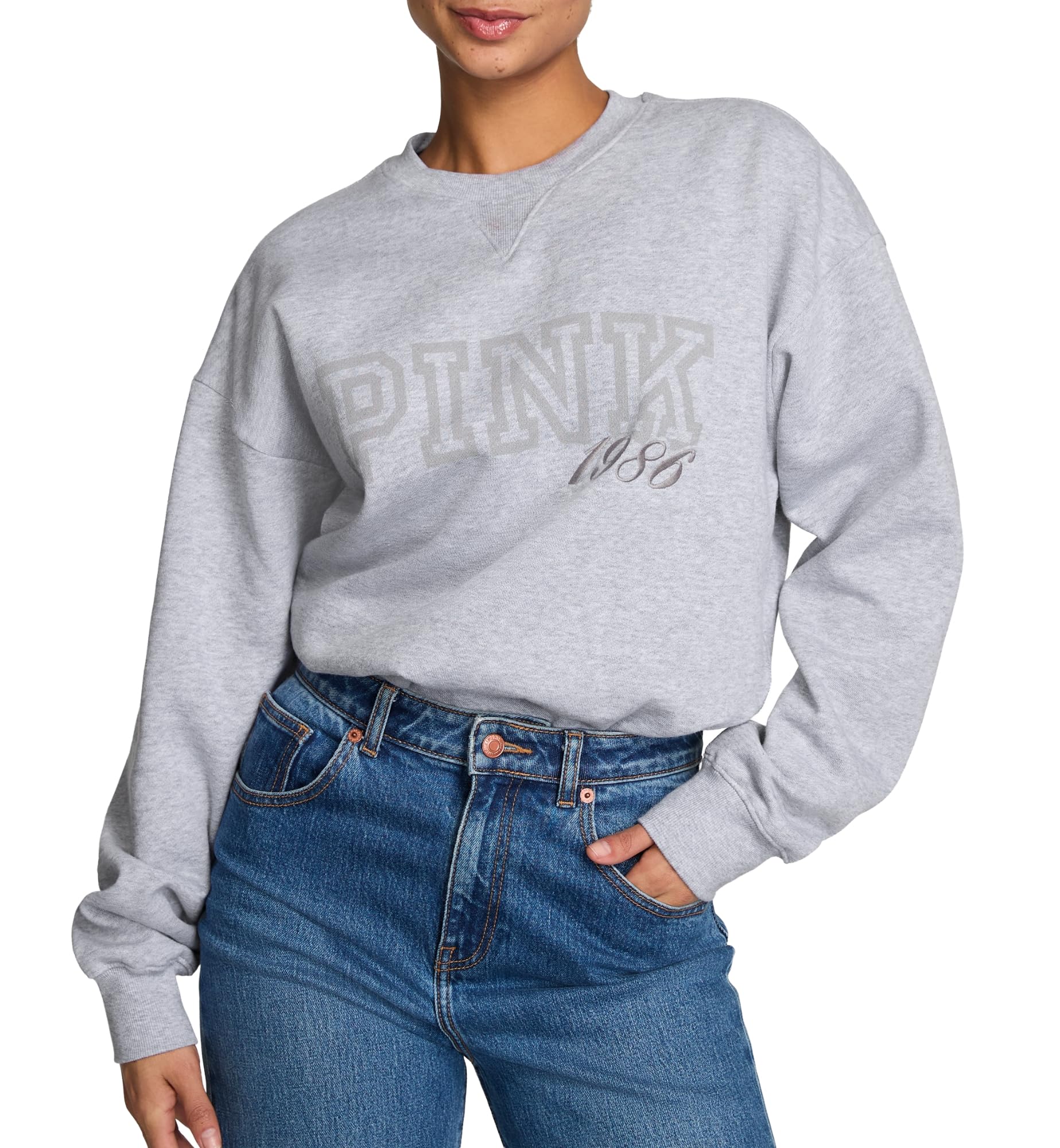 Victoria's Secret Women's PINK Campus Fleece Oversized Crew Sweatshirt, VS Medium Grey Heather, (M)