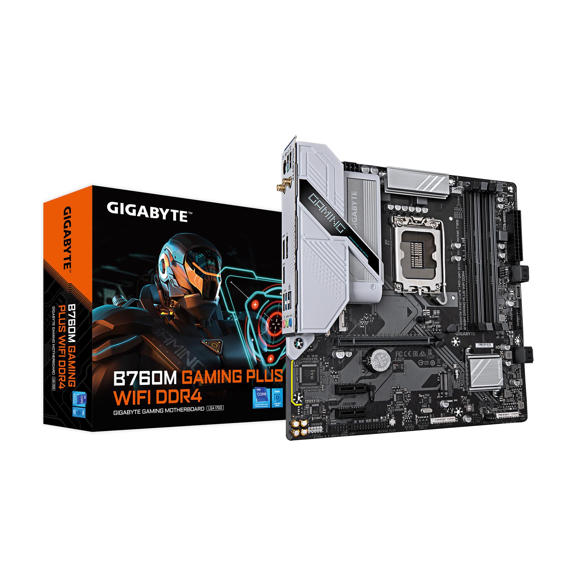 GIGABYTE B760M Gaming Plus WiFi DDR4 Intel LGA 1700 mATX Motherboard, Supports Intel Core 14th/13th/12th Gen, DDR4, 4+1+1 Power Phase, 2X M.2, PCIe 4.0, Front USB-C, WIFI6, GbE LAN, PCIe EZ-Latch