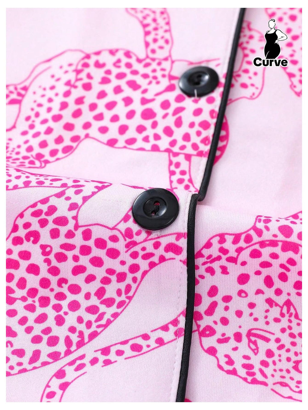 WDIRARA Women's Two Piece Animal Print Short Sleeve Button Shirt and Elastic Waist Shorts Pajama Set Hot Pink Medium