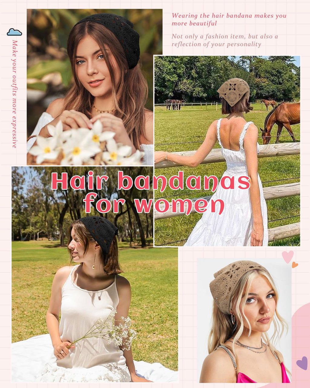 HAIMEIKANG 2 Pcs Crochet Hair Bandanas Headscarf for Women Boho Hair Scarf