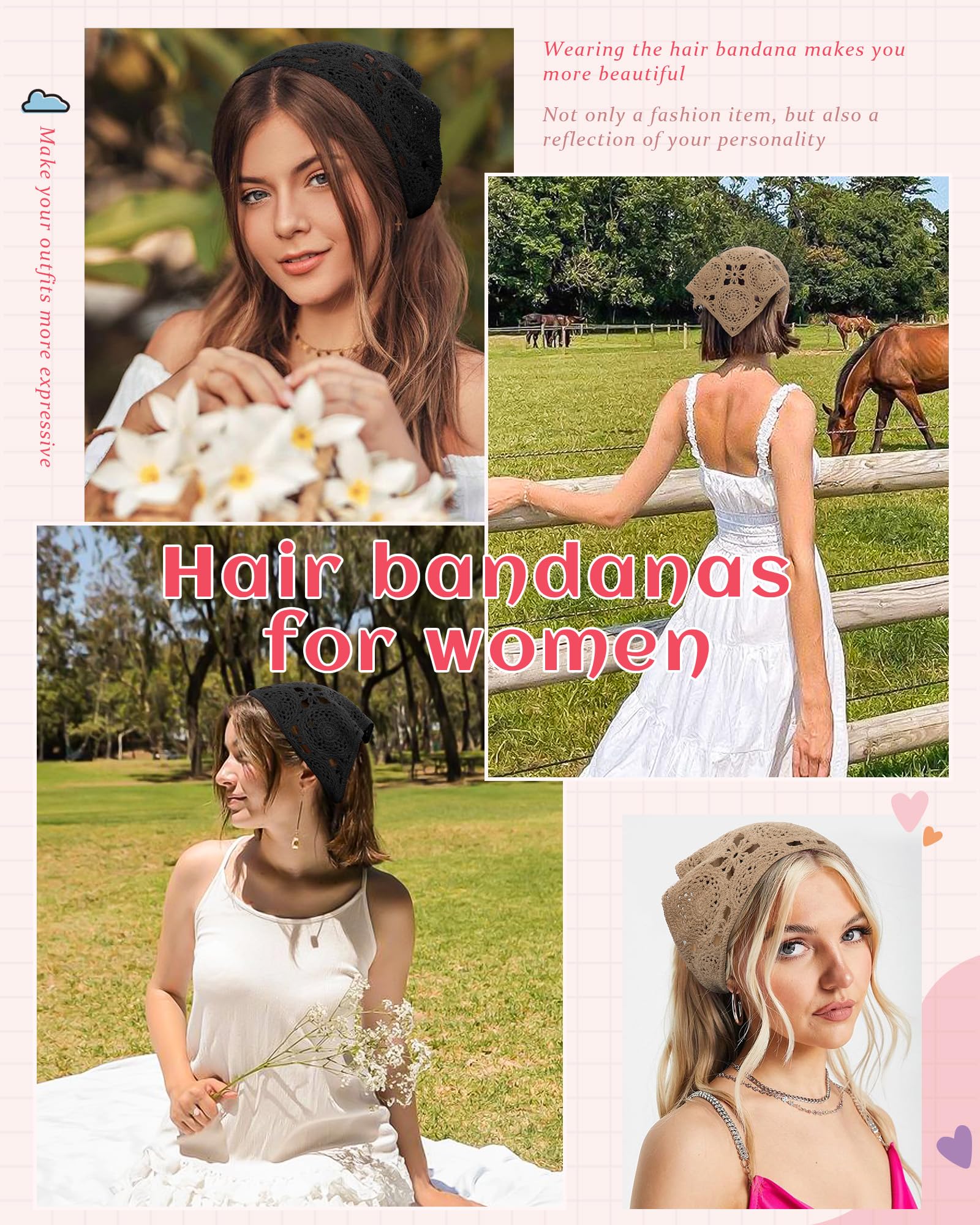 HAIMEIKANG 2 Pcs Crochet Hair Bandanas Headscarf for Women Boho Hair Scarf
