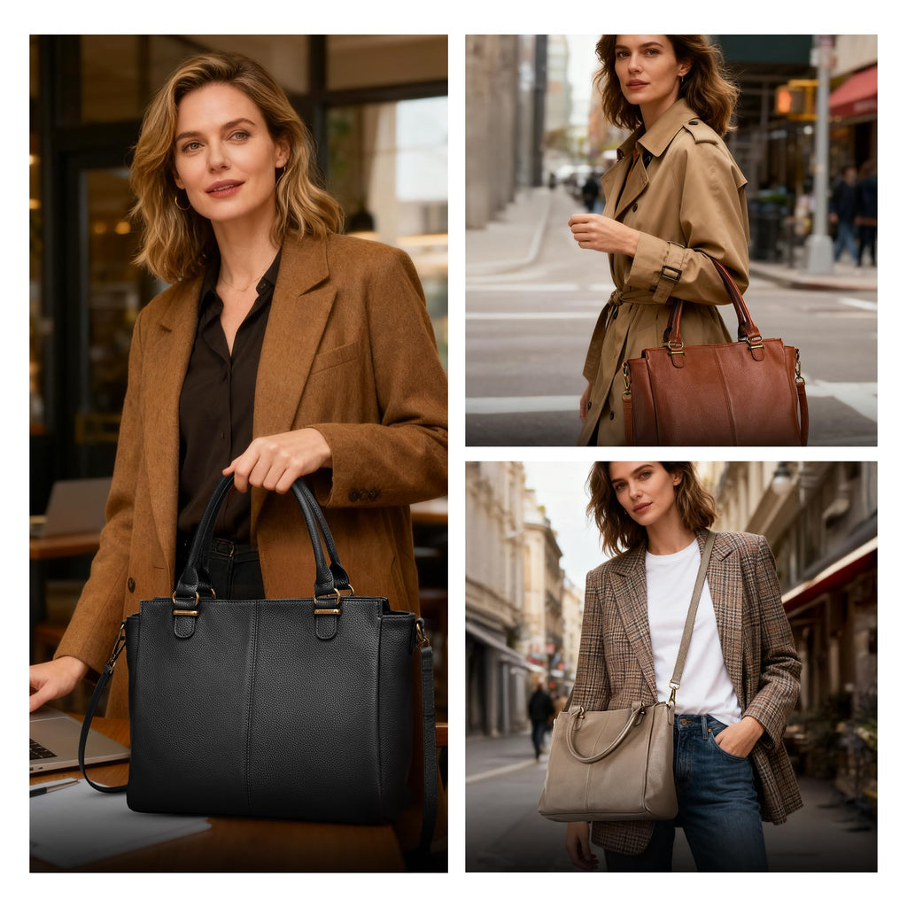 befen Black Soft Real Leather MediumTote Bag for Women, Womens Leather Purses Handbags Crossbody Bags Top Handles Satchel Purse with RFID Card Slots