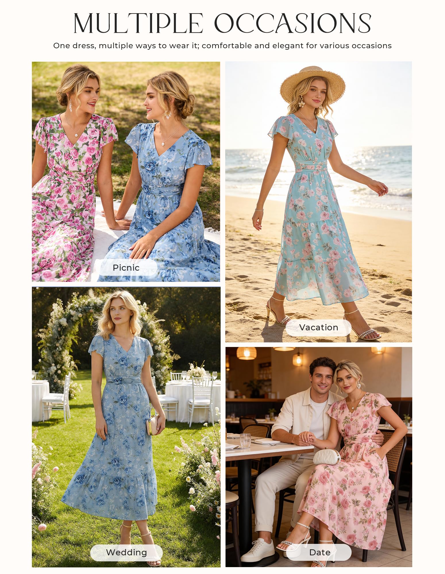 GRACE KARIN Women Summer Dress,Formal Wedding Guest Dress Maxi Floral Dresses Mint Green with Light Pink Roses S