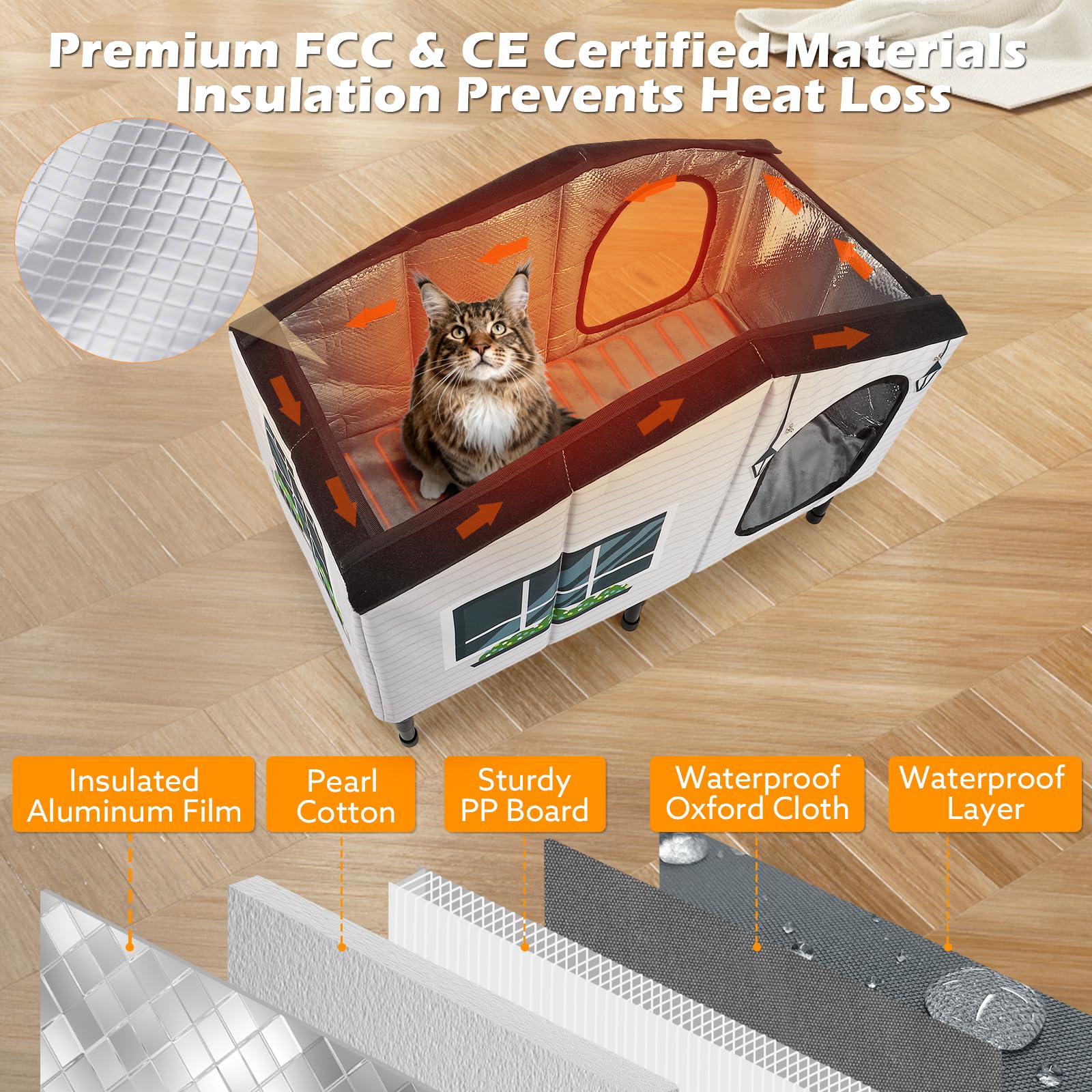 GASUR Weatherproof Heated Cat House for Outside Cats, Outdoor Cat House with Cats Heated Pad for Winter, Insulated Heating Cat Houses, Elevated Safe Feral Cat Houses Heat Cat Shelter (20"x17"x16")
