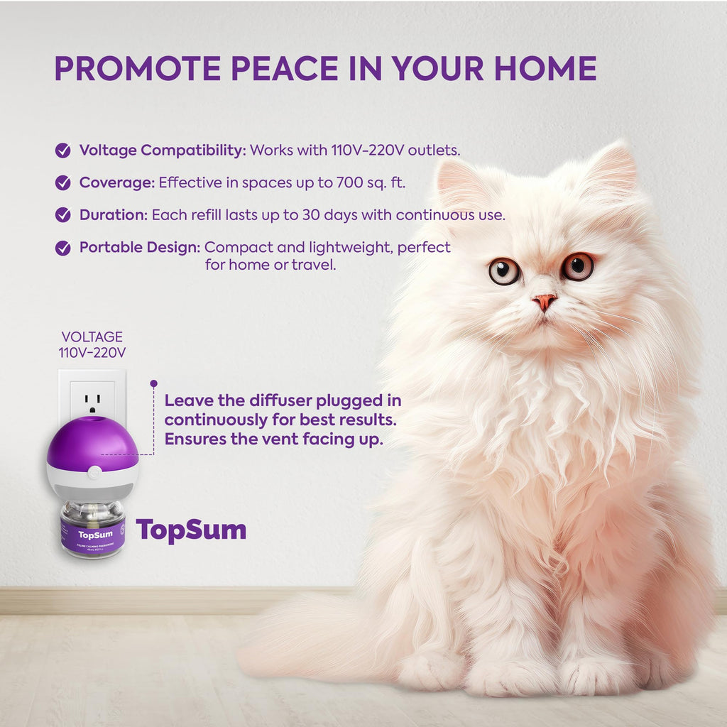 TopSum Cat Calming Diffuser Refill: 6 Refills Top Value Pack Cat Pheromones Calming Diffuser Refill – Helps Reduce Scratching Peeing Meowing Hiding Urine Marking Aggression (6 Refills)