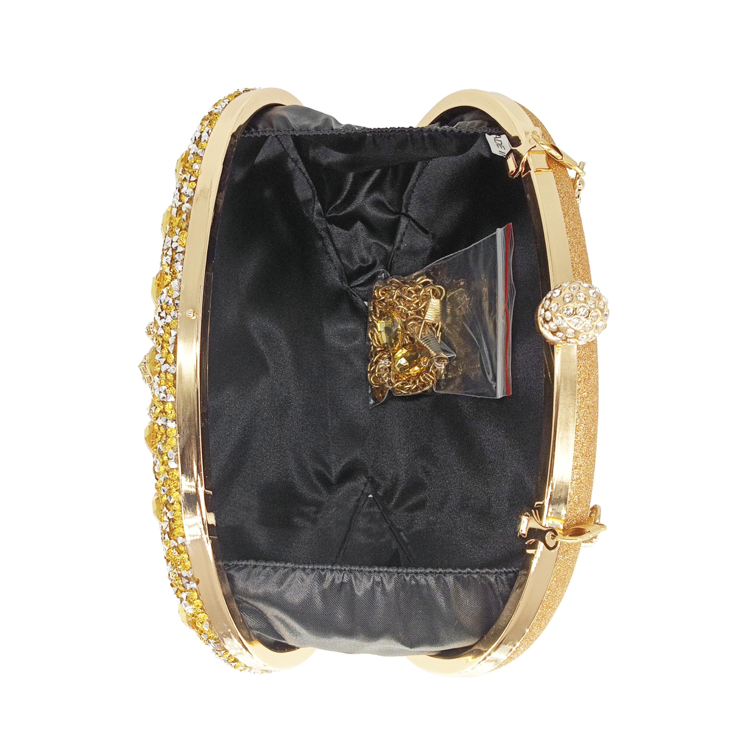 MAIRLOM Rhinestone Clutch Purses for Women Evening Wedding Formal - Round Pearl Clasp Handbag Crystal Gemstone Bag for Party Prom(Gold Clutch)
