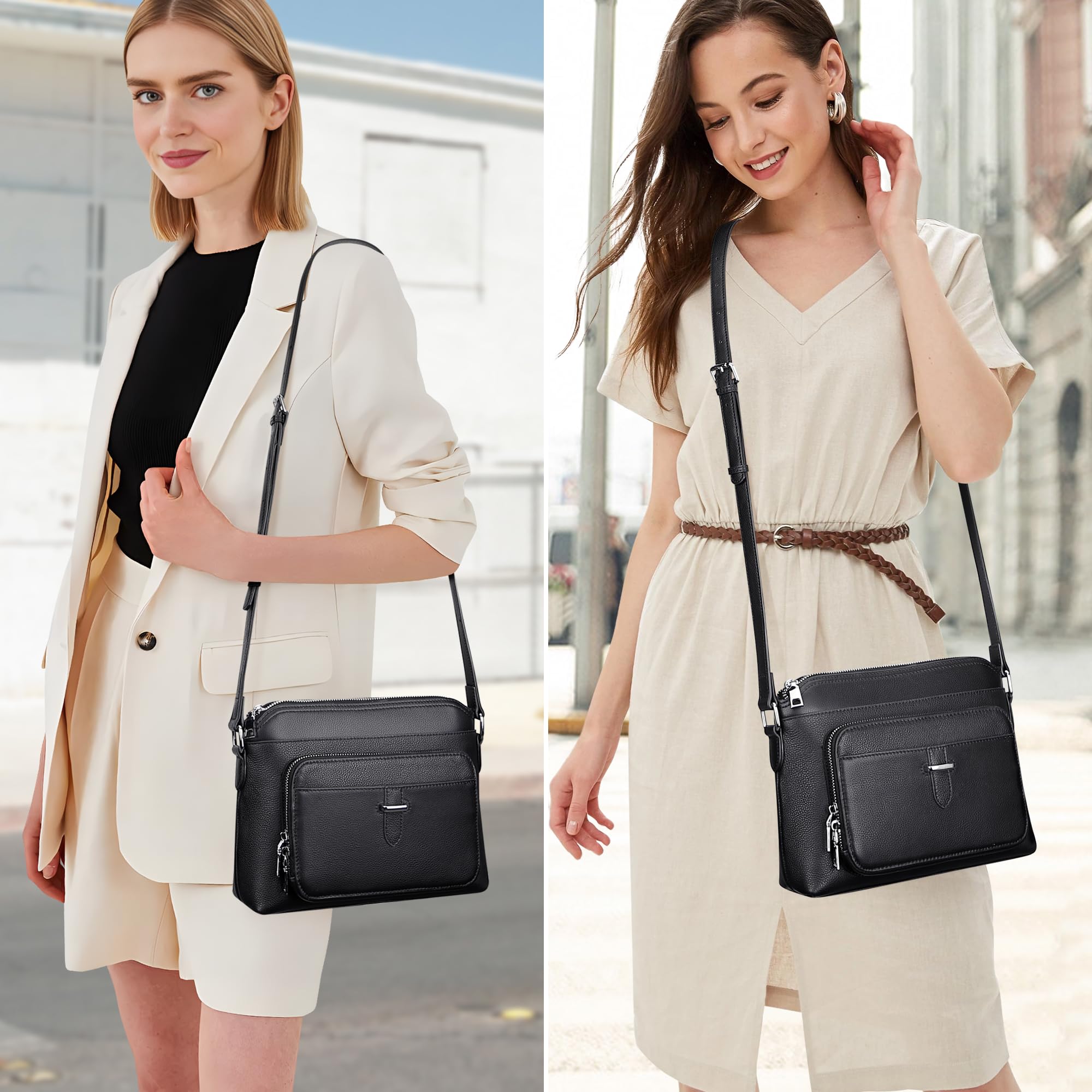 Over Earth Genuine Leather Crossbody Bags for Women Small Ladies Handbags and Purses with Card Slots(O205E Black)