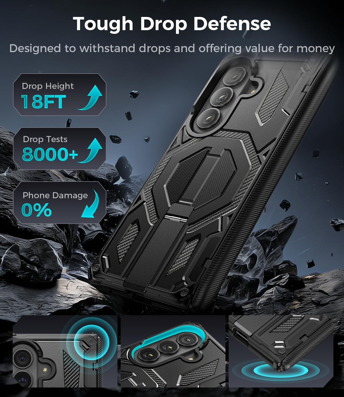 for Samsung Galaxy Z Fold 8 Ultra Case with Invisible Kickstand, Black