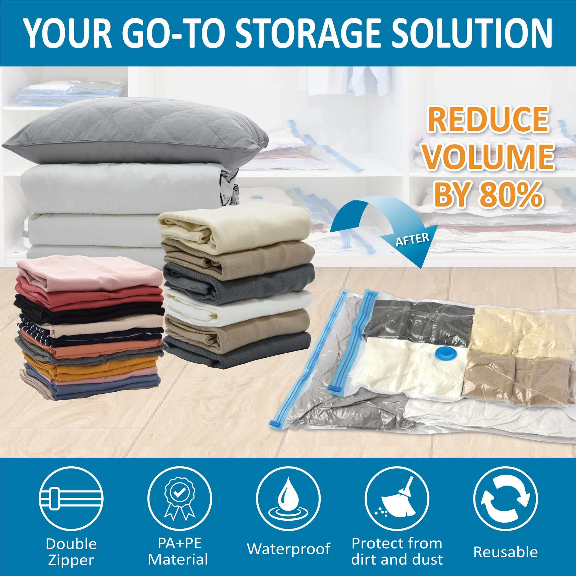 Cozy Essential 20 Pack Vacuum Storage Bags, Space Saver Bags (4 Jumbo/4 Large/4 Medium/4 Small/4 Roll) Compression for Comforters and Blankets, Pillow, Bedding, Sealer Clothes Storage