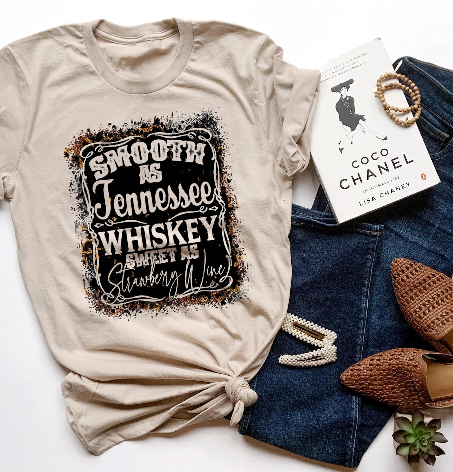 Graphic Tees for Women Vintage Graphic Tees Summer Short Sleeve Shirts Casual Country Concert Tops 90s Country Shirts (L, Tennssee-Khaki)