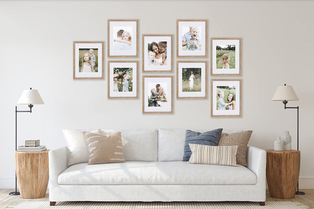 Sheffield Home 9 Piece Gallery Wall Frame Set, 11x14 Inch, Light Natural
