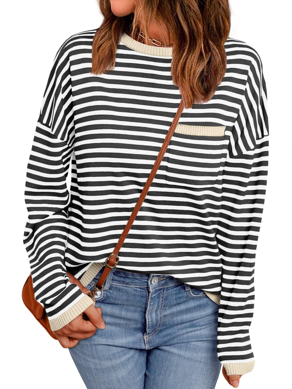 LILLUSORY Womens Sweaters 2025 Early Fall Fashion Must Have Clothes Outfits Striped Lightweight Oversized Ladies Cute Teacher Work Office Pullover Crewneck Long Sleeve Trendy Old Money Tops Clothing