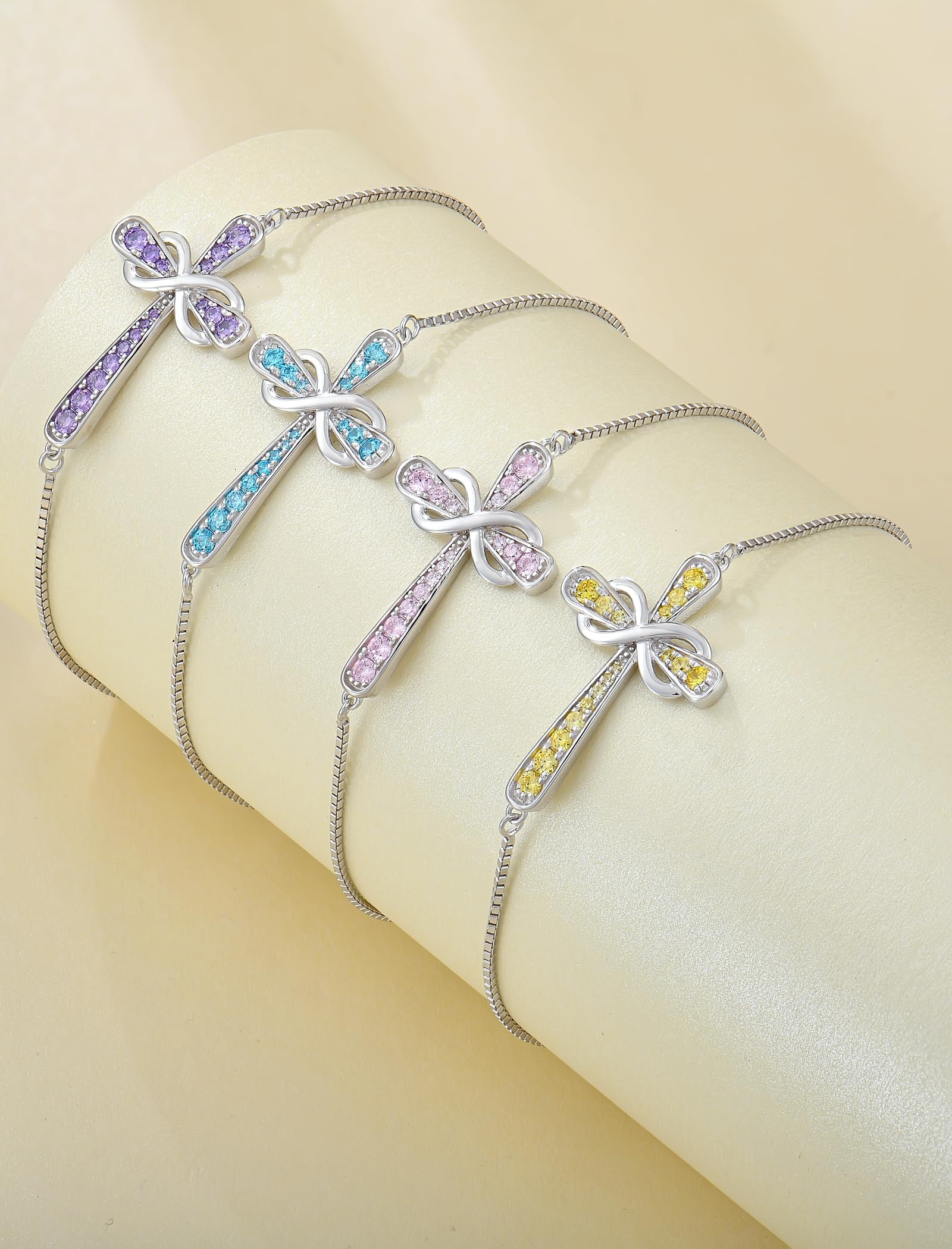 YL Cross Bracelet 925 Sterling Silver Infinity Sideways Link Bracelet Created Amethyst Jewelry for Women