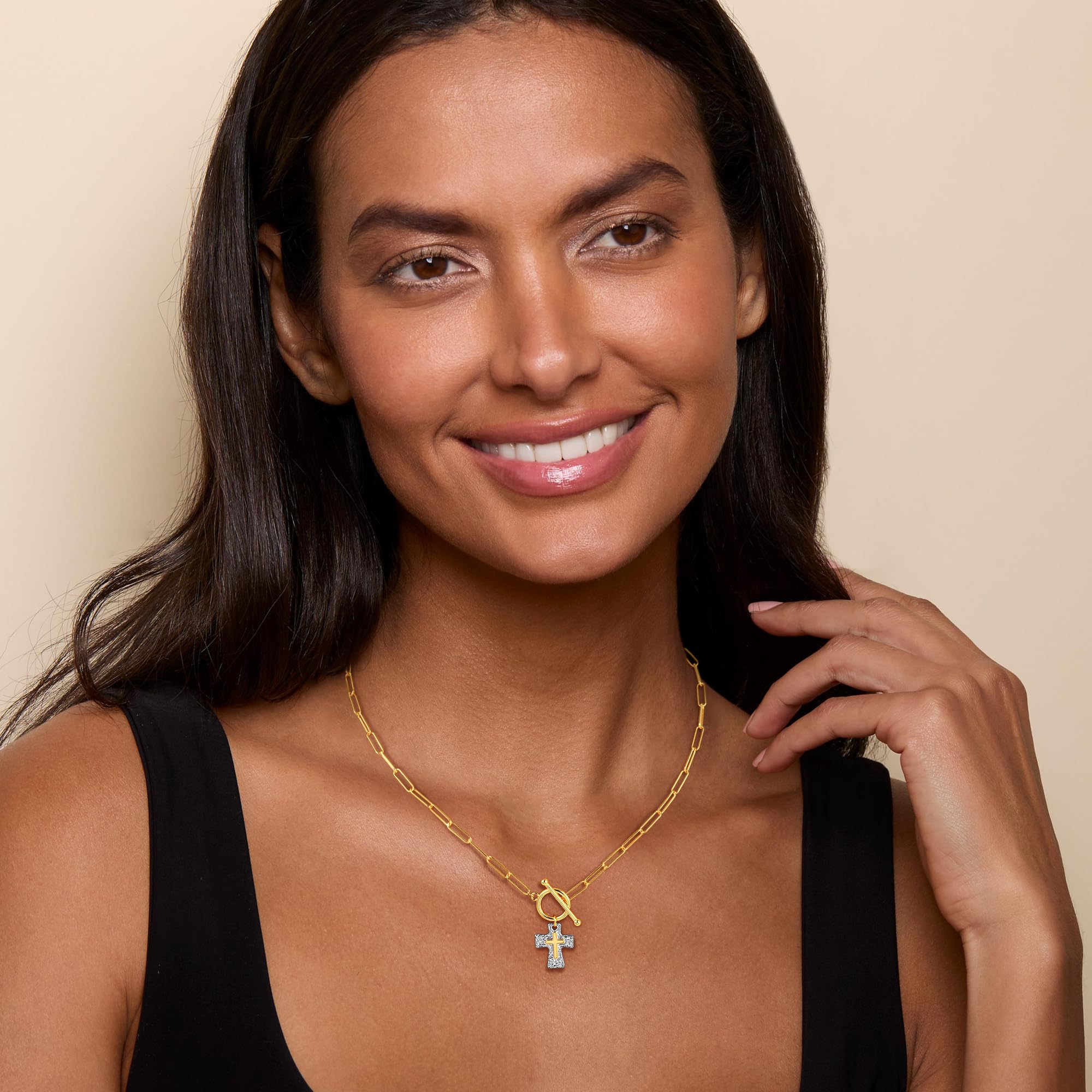 Treasure Bender Cross Necklace for Women Trendy -14K Gold Plated Chunky Gold Silver Cross Pendant Necklace Waterproof Non Tarnish Jewelry Christian Gift for Women