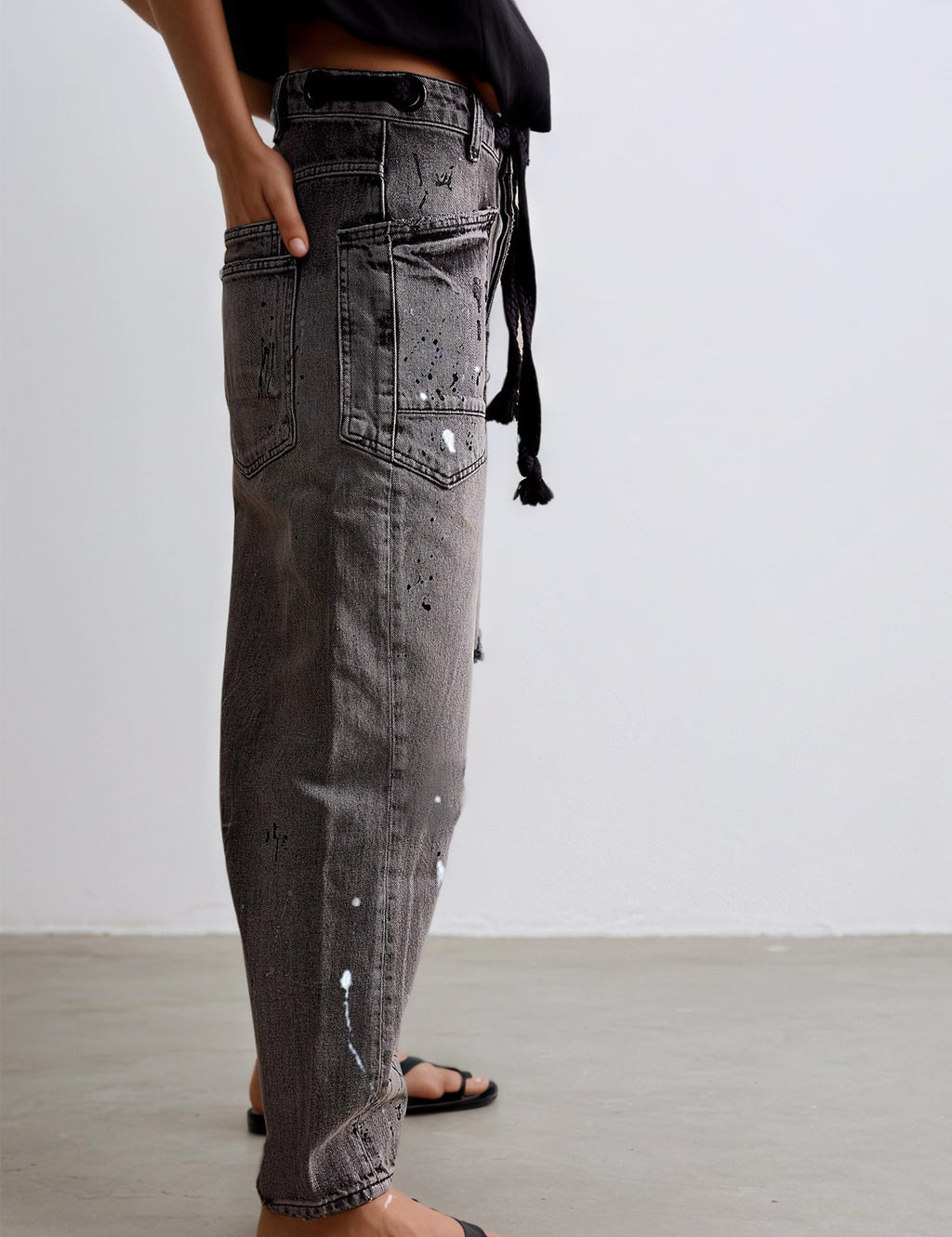 Mewunan Womens Pull-On Barrel Jeans Mid-Low Rise Boyfriend Drawstring Ankle Baggy Elastic Waist Stretchy Boho Denim Pants