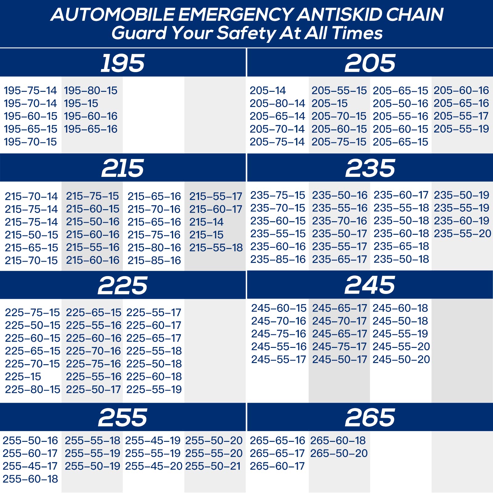 Snow Tire Chains for Car SUV Pickup Trucks, Universal Car Snow Chains, Snow Traction for Tires, Fit for Tire Width 195 205 215 220 225 235 240 245 255 265