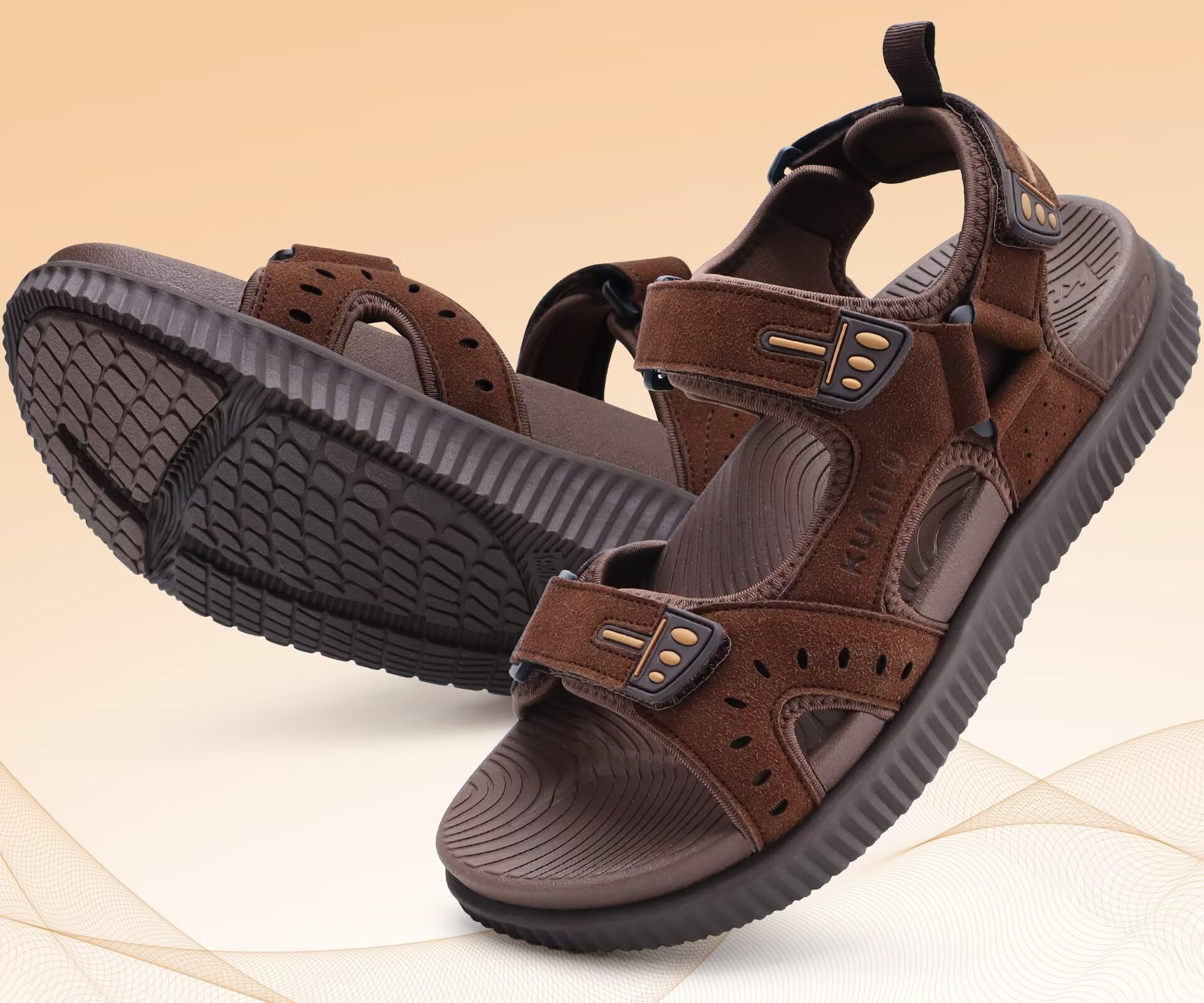 KuaiLu Mens Leather Hiking Sandals With Arch Support Orthopedic Sport Recovery Athletic Walking Sandals For Man Outdoor Summer Casual Thick Cushion Beach Water Fisherman Sandal, size 9 Dark Brown