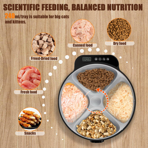 Automatic Wet Food Cat Feeder, Auto Refrigerated Wet Foods Feeder for Cats Dogs 4 Meal Timed Fresh Foods Dispenser with 2 Ice Packs Small Pet Feeders for Kitty Puppy Automatic Cat Dog Food Bowl Black