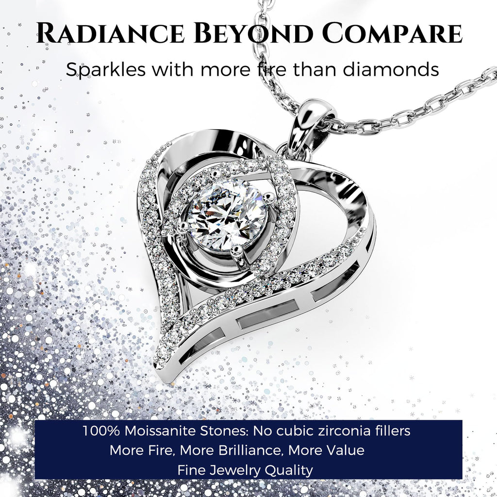 Heart Pendant Necklace for Her Moissanite Lab-Created Gem Jewelry for Women I Love You S925 Sterling Silver Gifts to Wife Girlfriend Mom Daughter Anniversary Birthday Christmas Valentines Day Classic